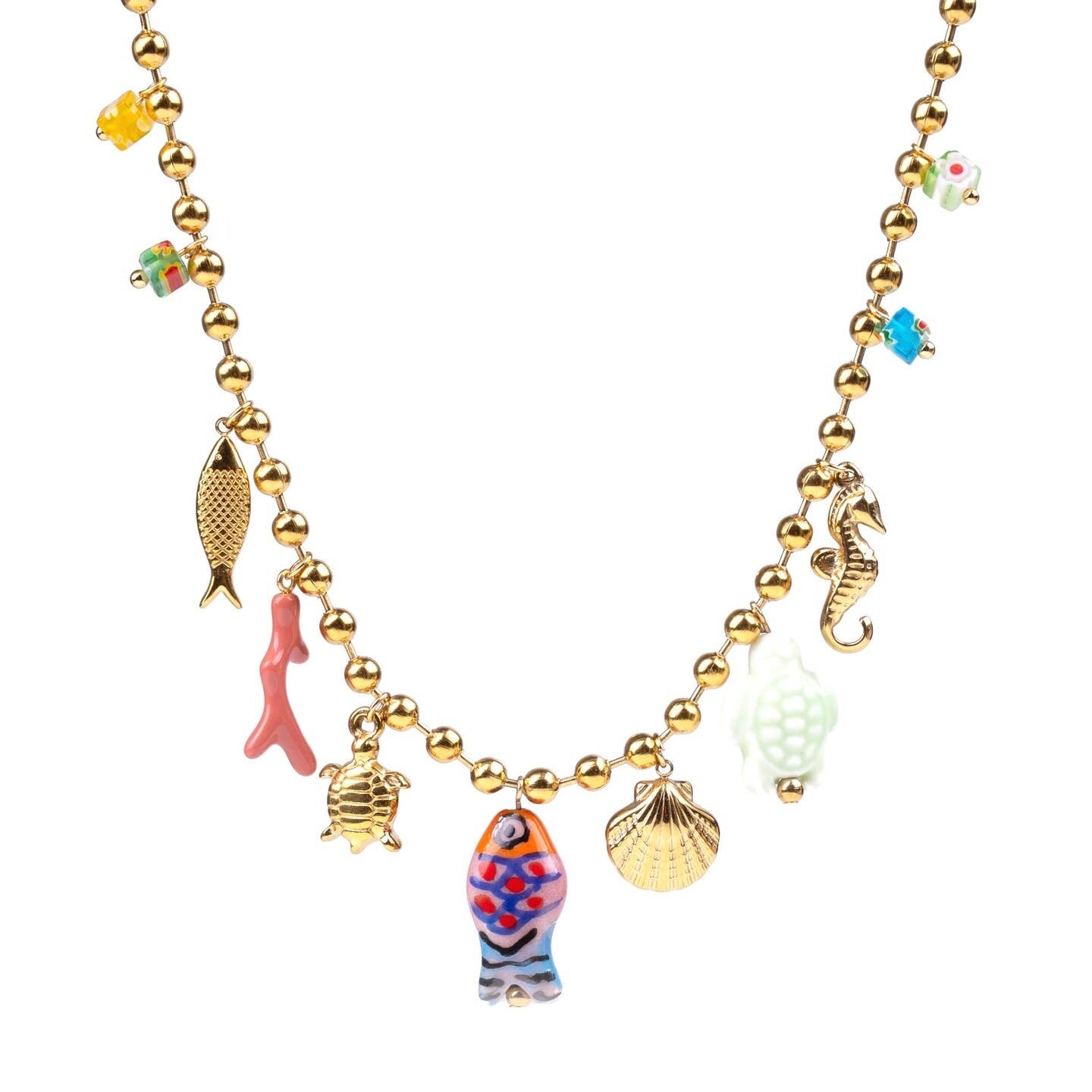 Collar de cadena de bolas con dijes de verano