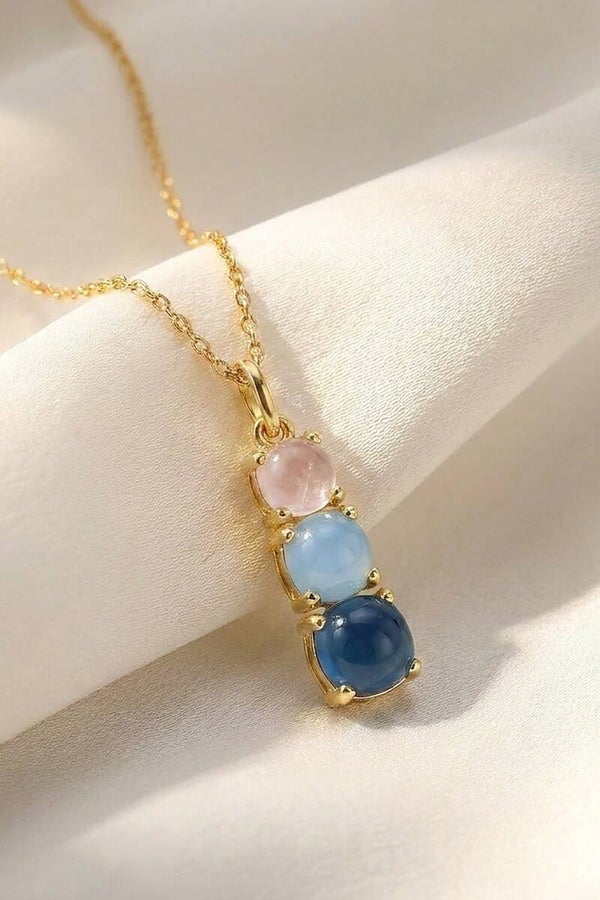 Collar - Chapado en oro amarillo, cuarzo y jade
