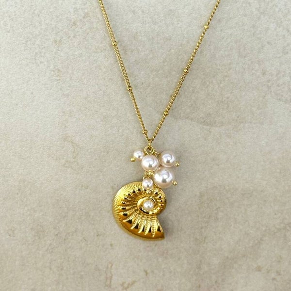 Collar de concha de espiral dorada