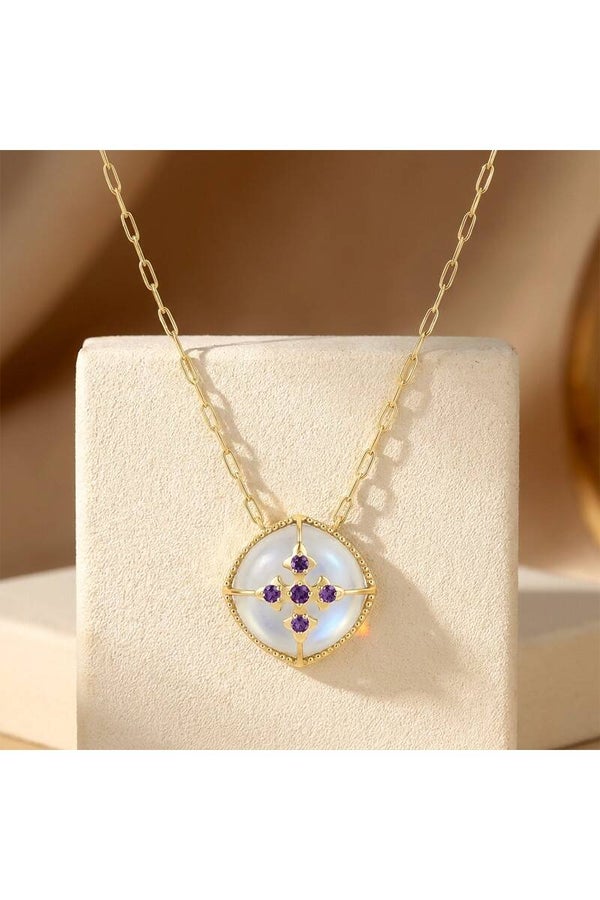 Collar bañado en oro fino amarillo Cardina - Piedra de luna y amatistas