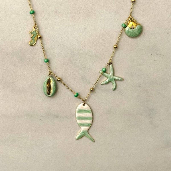 Collar con colgante de esmalte Ocean Verde