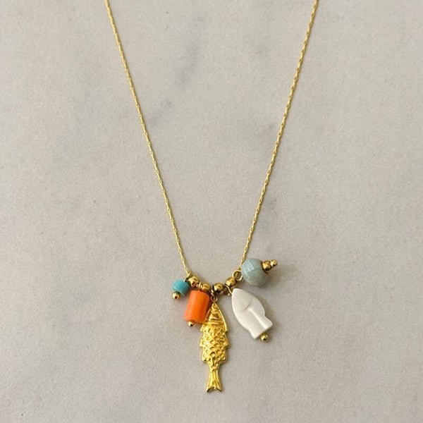 Collar Bohem de Pescado con Piedras Minerales
