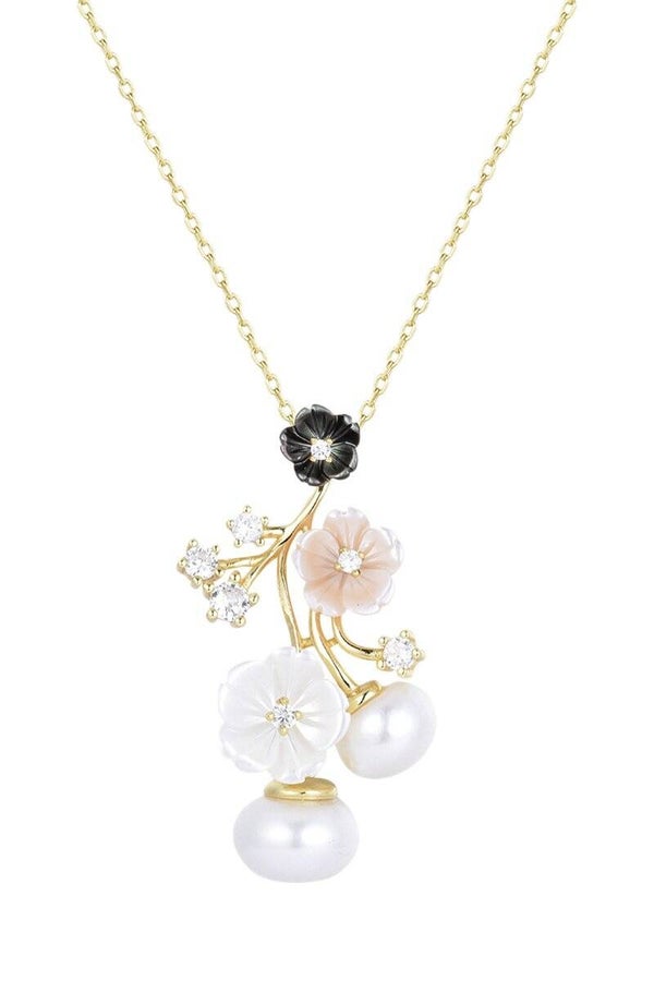 Collar - Plata chapada en oro amarillo, nácar y perlas de agua dulce y cultivadas