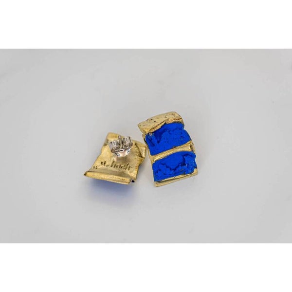 Pendientes de bronce texturizado irregular/Color Azul