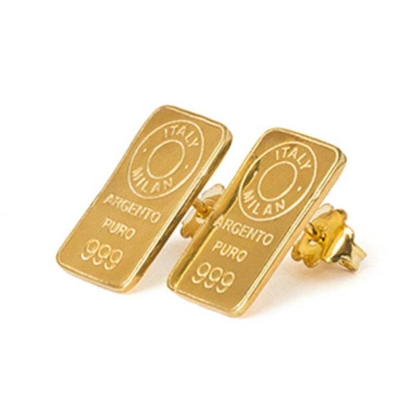 Pendientes lóbulo oreja plata bañada en oro