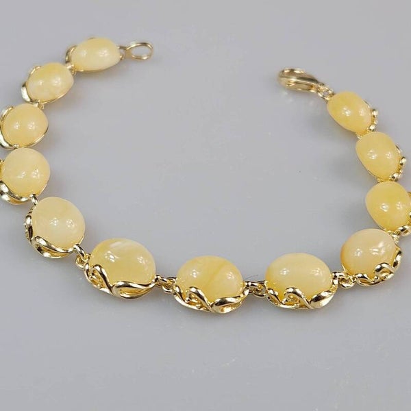 Pulsera de ámbar blanco, cadena dorada, abalorios, regalo para ella