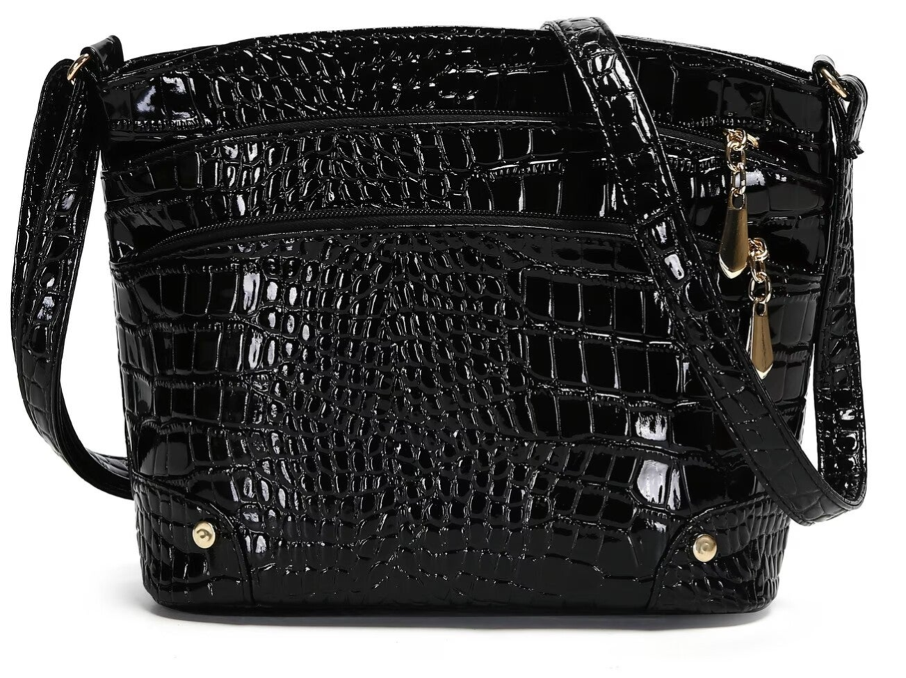 Bolso de Mujer con Diseño de Cocodrilo - Negro
