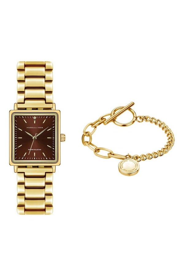 ISABELLA FORD Estuche reloj de cuarzo y pulsera con diamante de acero Isadora - Dorado
