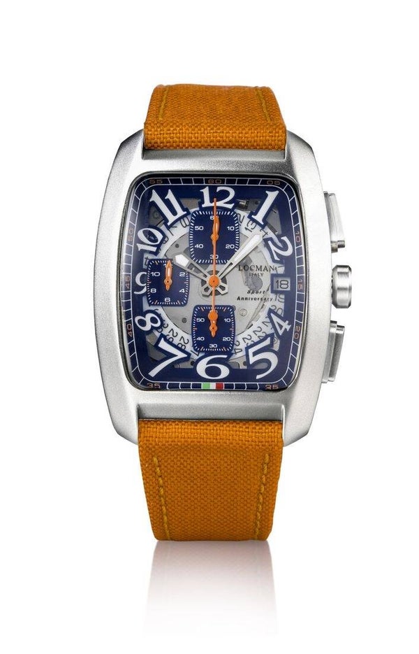 Locman Sport Chrono esfera transparente correa de lona naranja