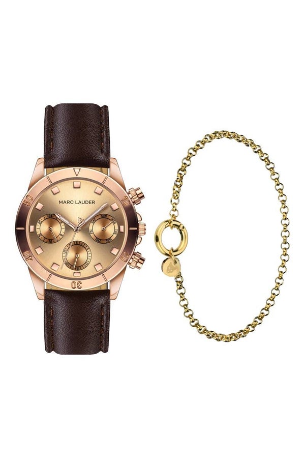 Estuche reloj de cuarzo de piel y pulsera Valencia