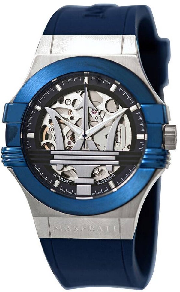 Reloj Maserati Potenza Skeleton Dial Cuarzo Silicona Azul Para Hombre - R8821108028