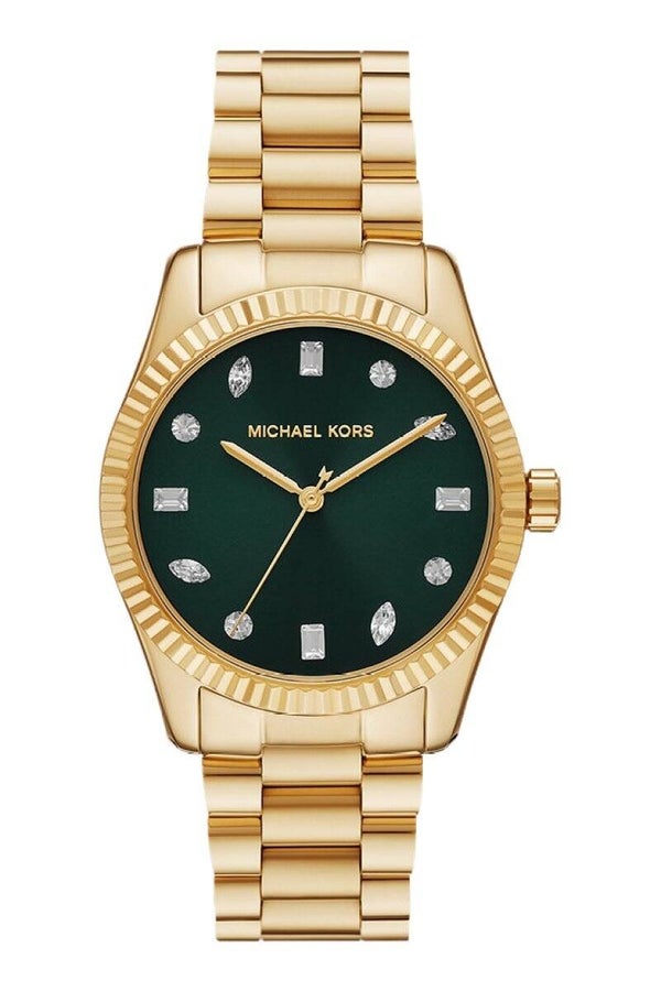 Reloj Michael Kors Lexington en tono dorado con esfera verde oscuro e índices de cristal