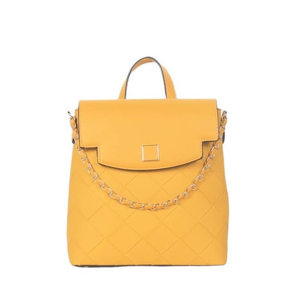 BOLSO MOCHILA CON SOLAPA MOSTAZA, POLIPIEL 301