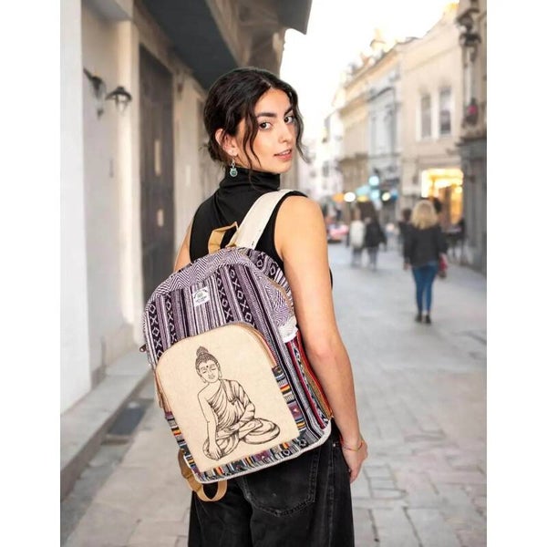Mochila de Cáñamo Unisex con Diseño de Buda