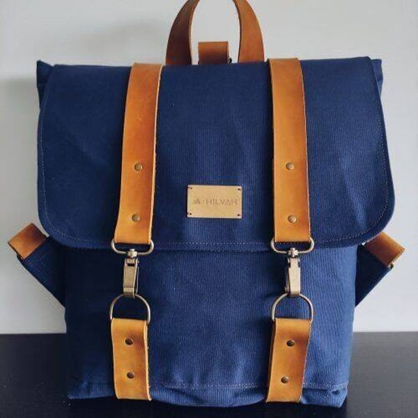 Mochila cuero , mochila portátil, mochila unisex.Azul