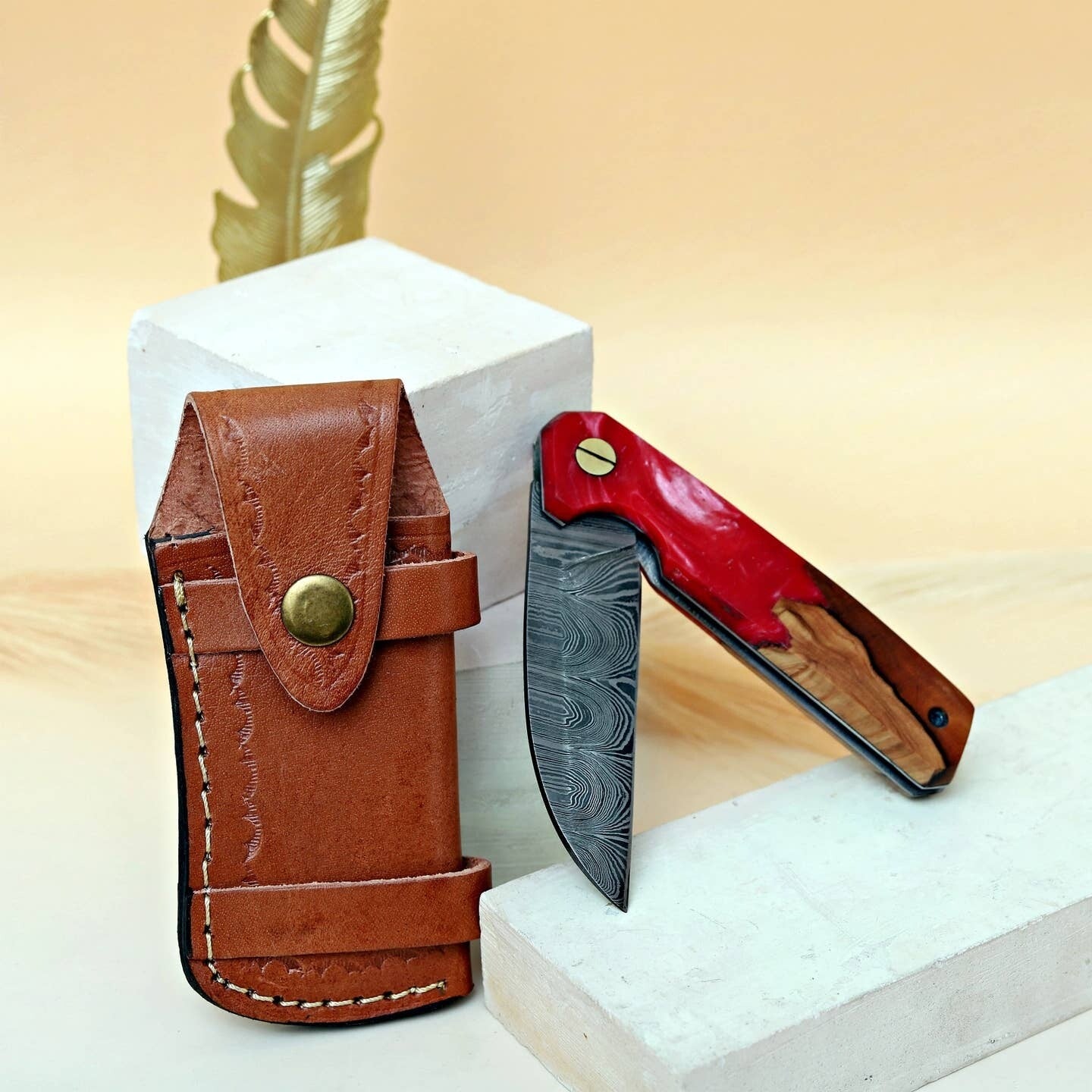 Navaja de bolsillo de damasco hecha a mano de 7,5', apertura rápida con rodamientos de bolas.