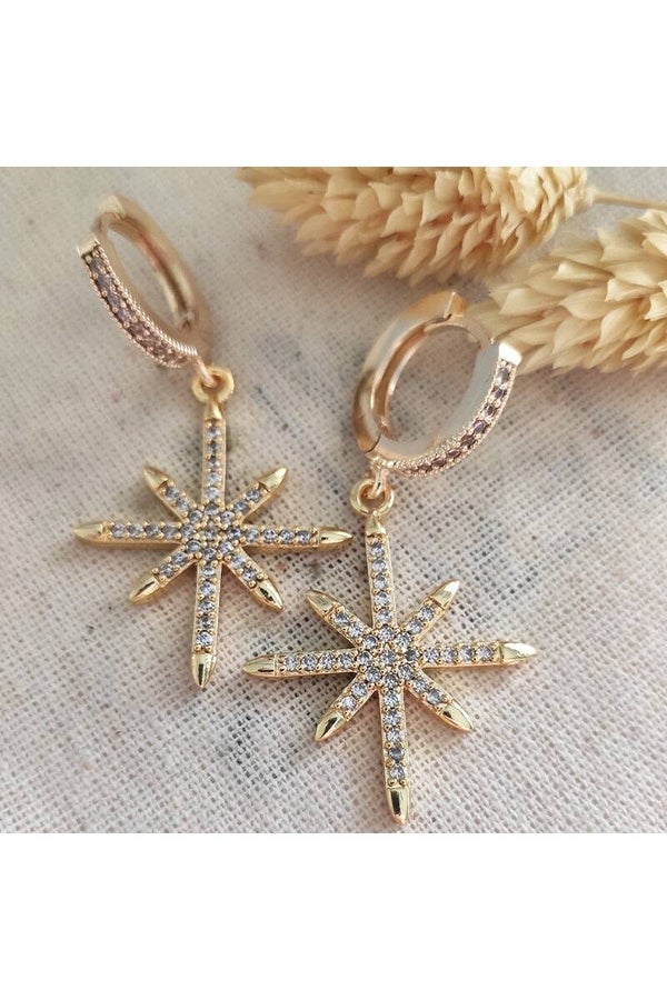 Pendientes de estrella polar - Latón dorado, chapado en oro y piedras de circón