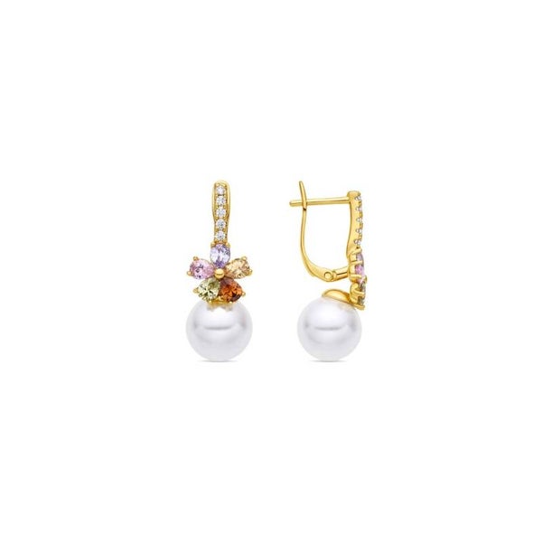 Pendientes de circonita multicolor acabado en oro amarillo de 18k - Vaza
