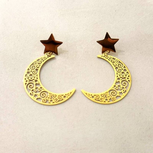 Pendientes Colgantes de Estrella y Luna