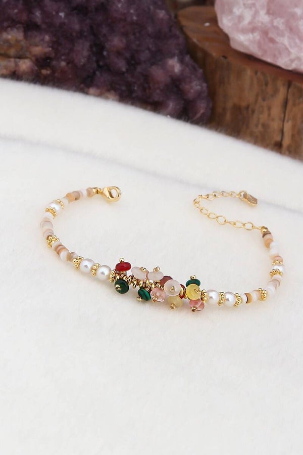Pulsera - Chapado en oro amarillo y ágatas