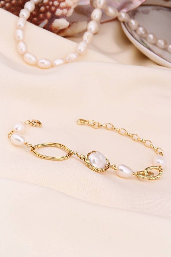 Pulsera - Chapado en oro amarillo - Cinco perlas