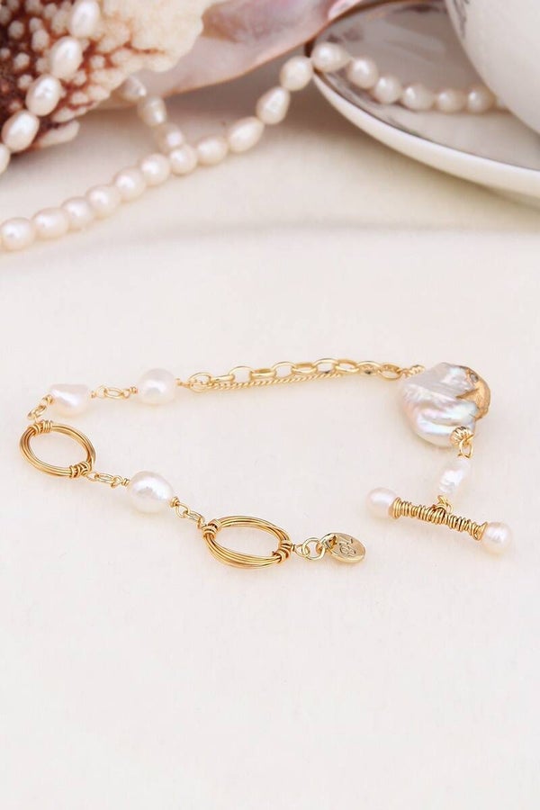 Pulsera - Chapado en oro amarillo - Siete perlas