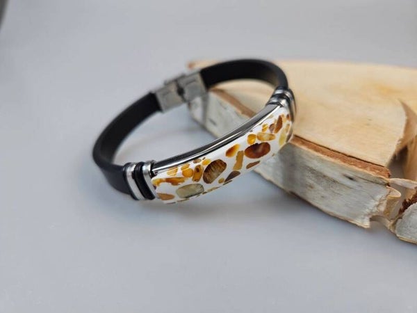 Pulsera ámbar, pulsera de piel, unisex, moda de verano para hombre