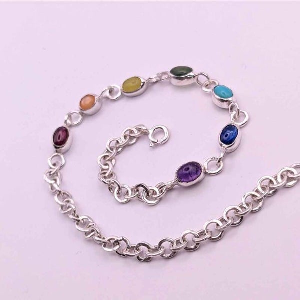Pulsera ~Arcoíris~ de plata de ley y piedras