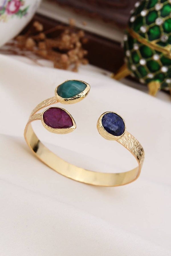 Pulsera - Chapado en oro amarillo, zafiro y ágatas