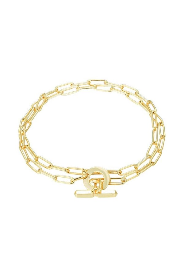 Pulsera doble de plata chapada en oro amarillo