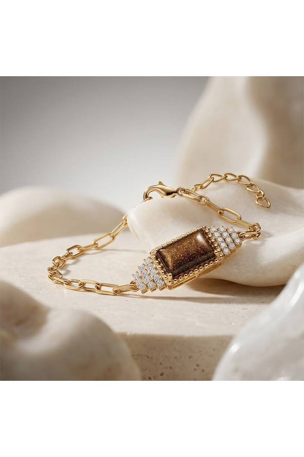Pulsera chapada en oro amarillo Bauhaus - Obsidiana