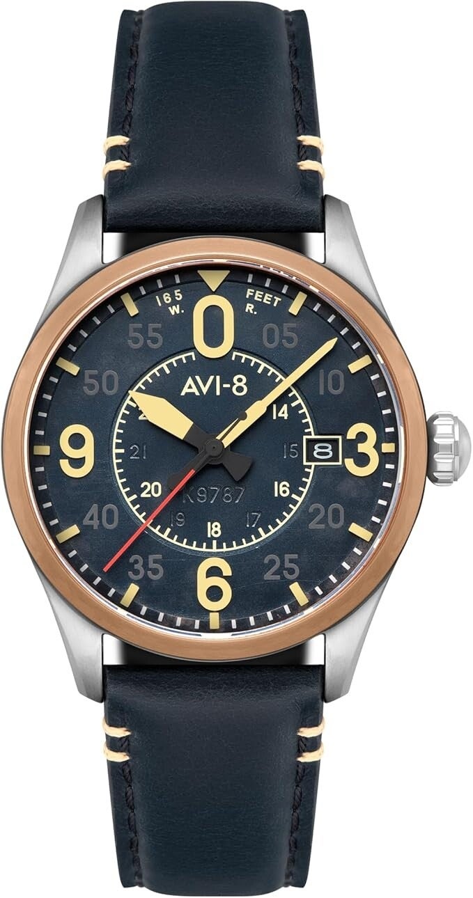 AVI-8 Reloj automático Spitfire Smith de 42 mm con correa de cuero AV-4090