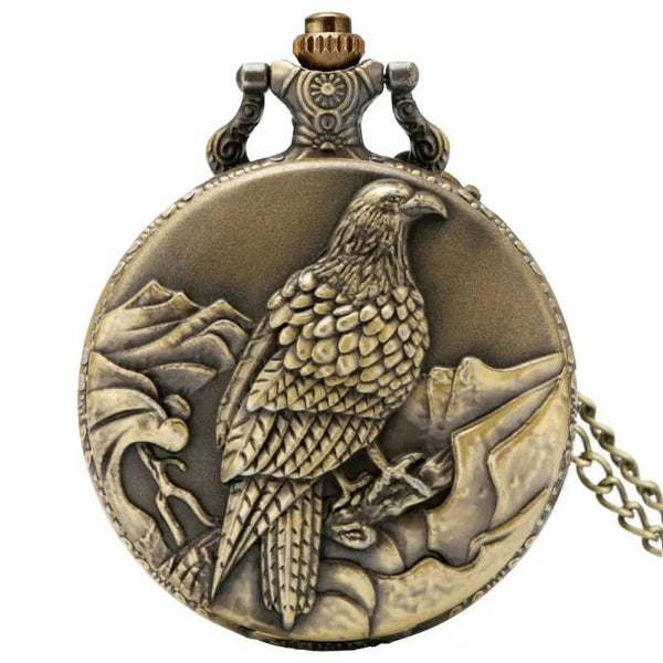 Reloj de bolsillo vintage de bronce con estampado Águila.