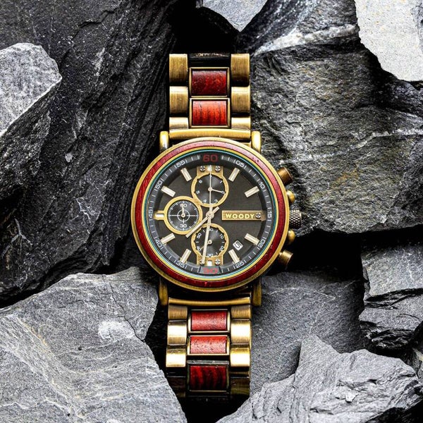 Reloj Aviador Militar Madera de sándalo rojo