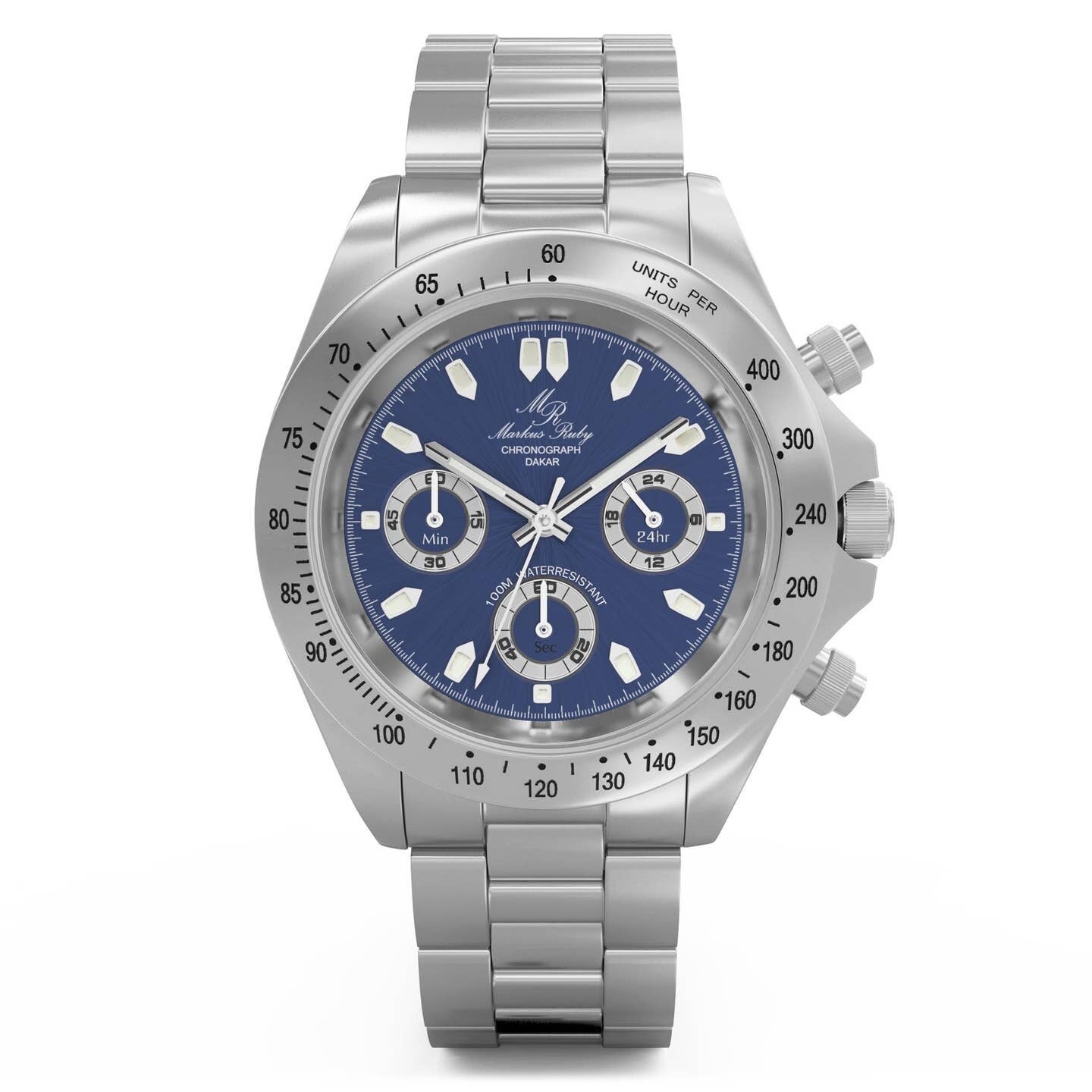 Cronógrafo Dakar en acero inoxidable esfera azul