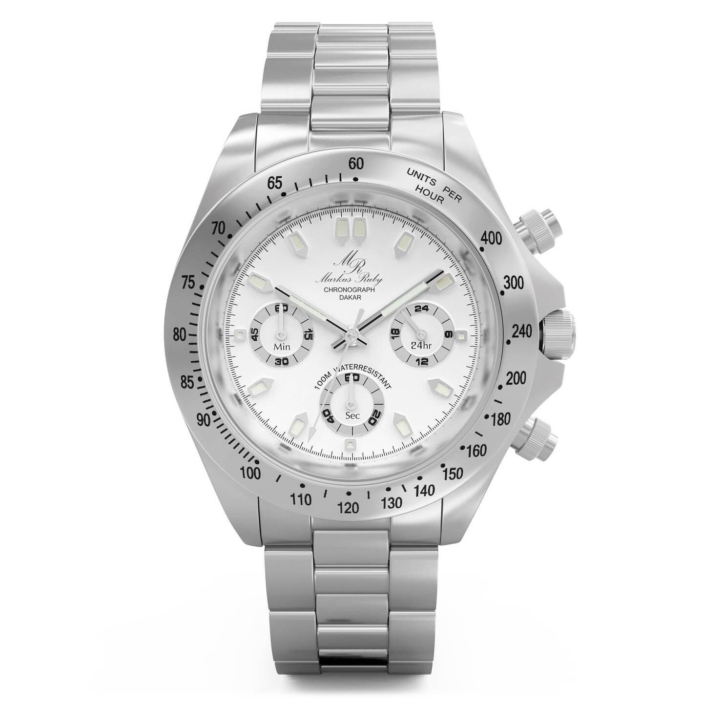 Cronógrafo Dakar en acero inoxidable esfera blanca