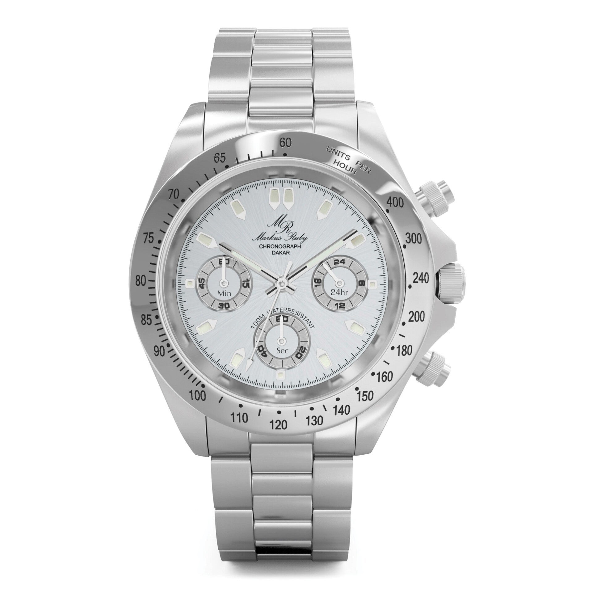 Cronógrafo Dakar de acero con esfera plateada