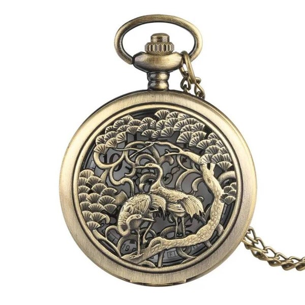 Reloj de bolsillo vintage de bronce con estampado Grulla.