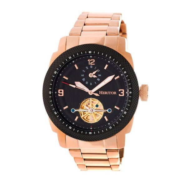 Reloj Heritor Automático Helmsley con Pulsera Semi-Esqueleto - Oro Rosa/Negro - HERHR5004