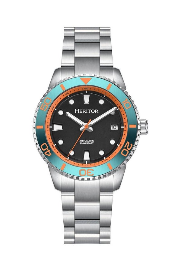 Reloj Heritor automático Bexley con correa de acero inoxidable - Aguamarina/Negro - HERHS4502