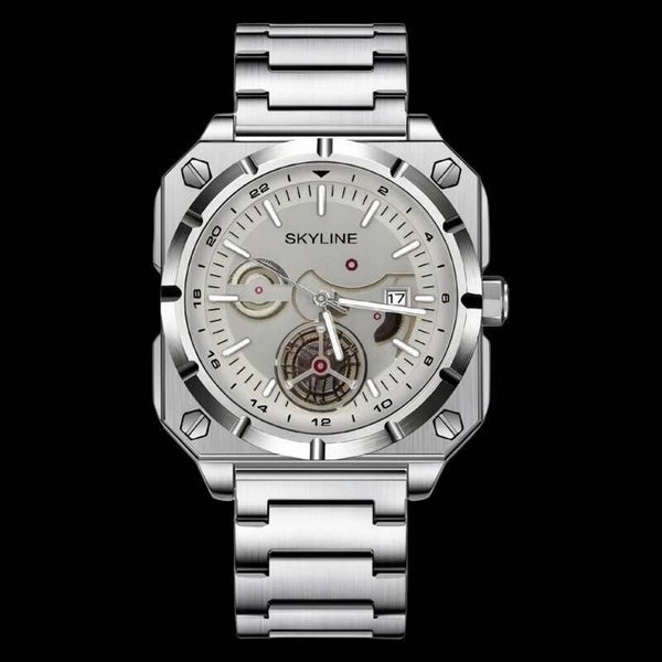 Reloj Skyline Acero Cuadrado Plata con Esfera Blanca