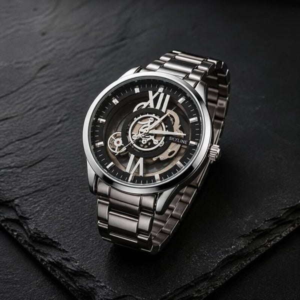 Reloj Skyline Quartz Skeleton Acero Negro