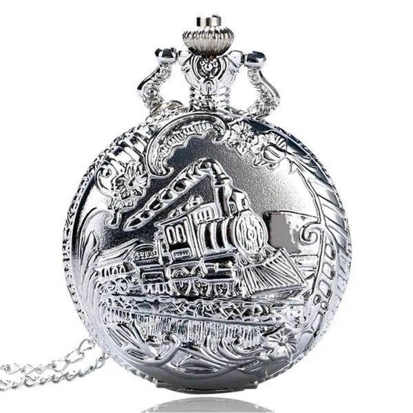 Reloj de bolsillo vintage con diseño de locomotora Plata.