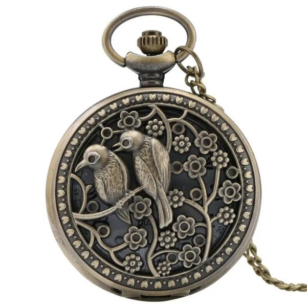 Reloj de bolsillo vintage de bronce con estampado Urraca.