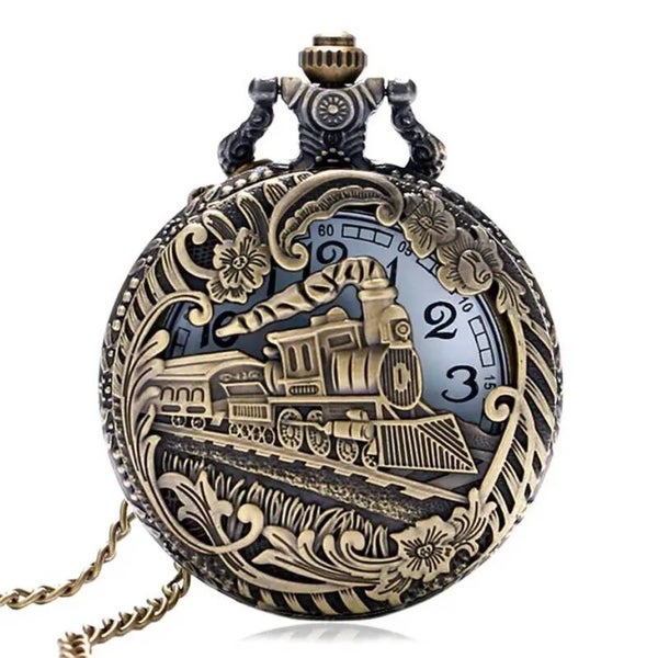 Reloj de bolsillo vintage con diseño de locomotora Bronce 4