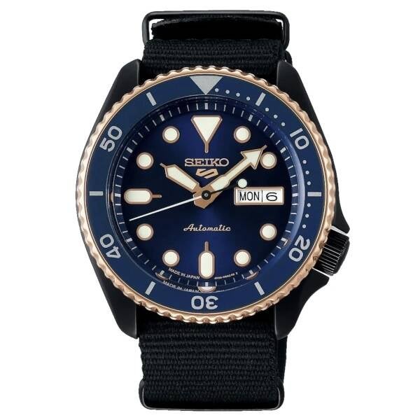 Reloj Seiko 5 Sports automático con esfera azul y correa NATO - SBSA098