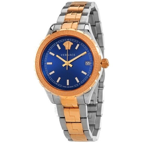 Versace Reloj Hellenyium con correa de acero en dos tonos y esfera azul para mujer - V12060017