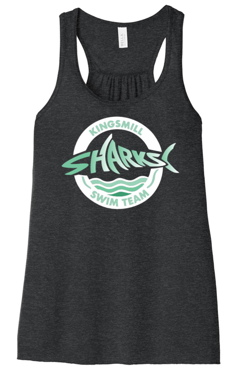 KM SHARKS - Bella Flowy Tank Dark Heather Grey Circle Sharks