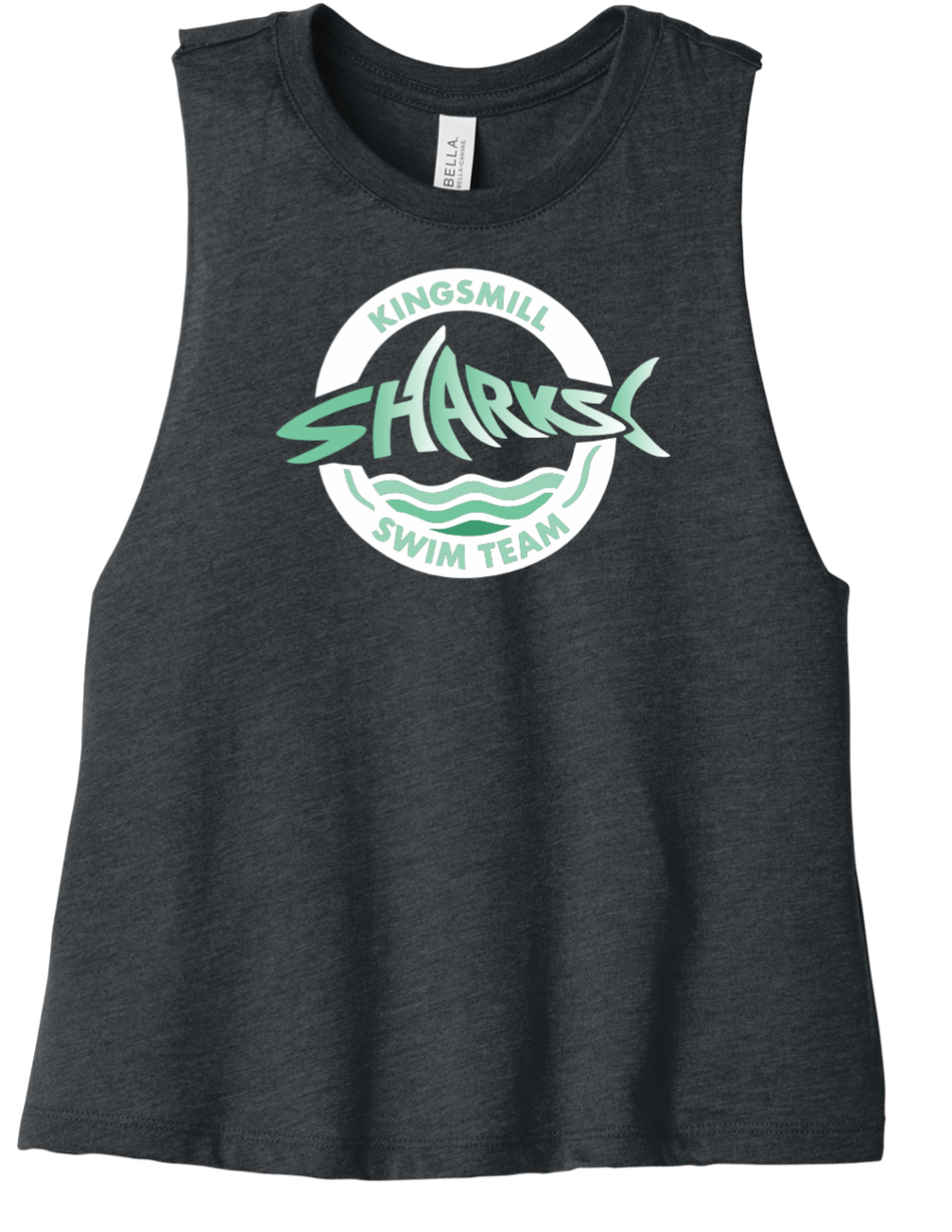 KM SHARKS - Bella Cropped Tank Dark Heather Grey Circle Sharks