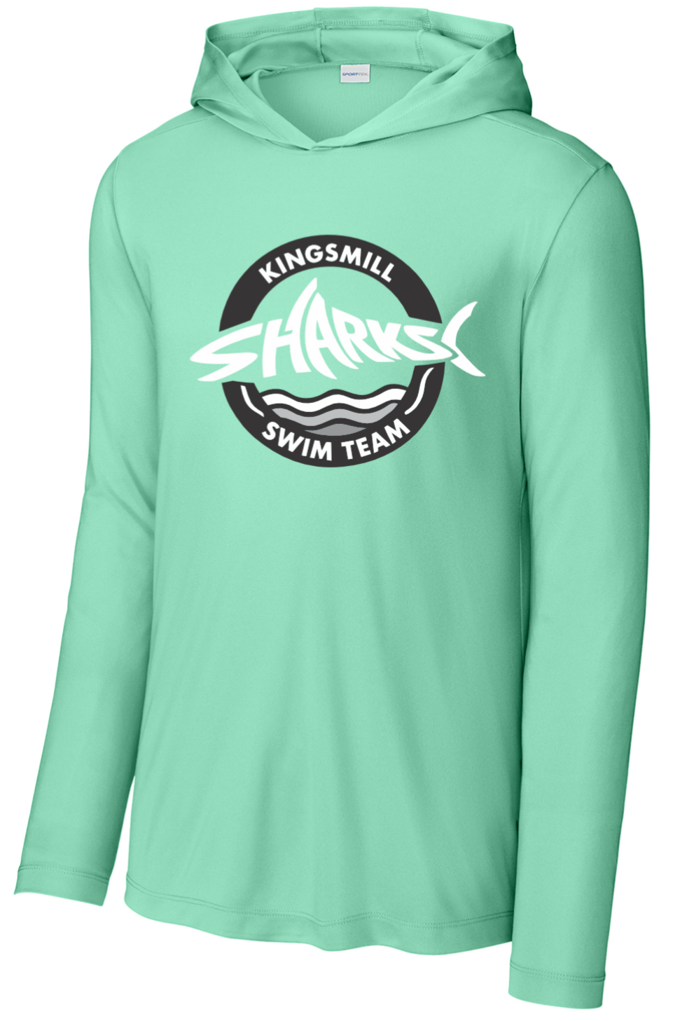 KM Sharks - Seafoam UPF 50 Long Sleeve Hooded Tee - Circle Sharks
